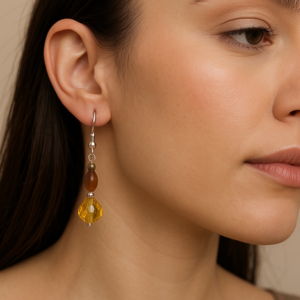 Dangle Earrings Translucent Yellow bead 1.5” long